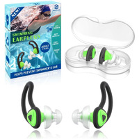Hearprotek [2 Pairs] Ear Plugs For Swimming,Swim Ear Plugs Adults-Waterproof Silicone Water Earplugs For Men Women Juniors Swimmers Pool Shower Bathing (Green)