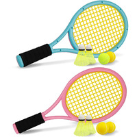 Tennis Racket Set For Children,17 Inch Racquet With 3 Soft Balls,1 Tennis Ball And 4 Badminton Balls For Toddler Indoor/Outdoor Sports