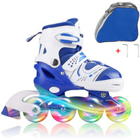 Jifar Youth Children's Inline Skates For Kids, Adjustable Inlines Skates With Light Up Wheels For Girls Boys, Indoor&Outdoor Ice Skating Equipment Medium Size(2-5 Us), Medium-Blue
