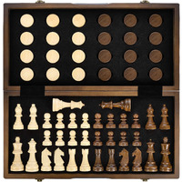 Amerous Magnetic Wooden Chess And Checkers Game Set, 15 Inches (2 In 1) Chess Board Games, 2 Extra Queens - Gift Package - Game Pieces Storage Slots, Beginner Chess Set For Kids, Adults