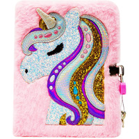Superstyle Diary For Girls With Lock And Keys, Cute Unicorn Plush Diary Secret Diary, Writing Journal Lined Pages Notebook Sequined Design Gift Set For Kids