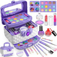 Hollyhi Kids Makeup Kit For Girl, Washable Makeup Set Toy With Real Cosmetic Case For Little Girl, Pretend Play Makeup Beauty Set Birthday Toys Gift For 3 4 5 6 7 8 9 10 Years Old Kid (Purple)