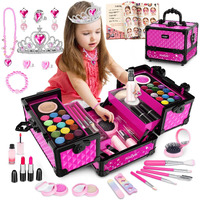 Hollyhi 65 Pcs Kids Makeup Kit For Girl, Washable Play Makeup Toys Set For Dress Up, Pretend Beauty Vanity Set With Cosmetic Case Birthday Toys For Girls 3 4 5 6 7 8 9 10 11 12 Year Old Kids Toddlers