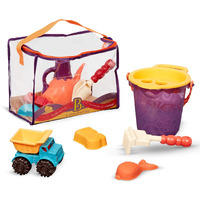B. Toys - B. Ready Beach Bag -Water Play- Beach Tote With Mesh Panel And 11 Funky Sand Toys - 18 M+, Purple Bucket