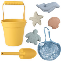 Blue Ginkgo Silicone Beach Toys - Modern Baby  Travel Friendly Beach Toys Set  Silicone Bucket, Shovel, 4 Sand Molds, Beach Bag  Sand Toys For Toddlers, Kids - Yellow