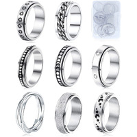 Mucal Fidget Rings For Anxiety 8Pcs Stainless Steel Spinner Ring Anti Anxiety Ring Spinning Moon Star Cool Stress Relieveing Rings For Women Men