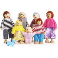 Puckway Lovely Happy Family Dolls Playset Wooden Figures Set Of 7 People With Diy Horse For Kids Children Toddlers Dollhouse Pretend Gift