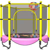 60"" Trampoline For Kids, 5 Ft Toddler Baby Trampoline With Safety Enclosure Net, Indoor Or Outdoor Pink Small Trampolines With Basketball Hoop, Birthday Gifts For Kids, Gifts For Girl Age 1-8