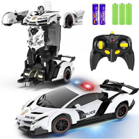 Fdj Remote Control Car - Transform , One Button Deformation To Robot With Flashing Light, 2.4Ghz 1:18 Scale Transforming Police Boys Kids Toys Gift With 360 Degree Rotating Drifting