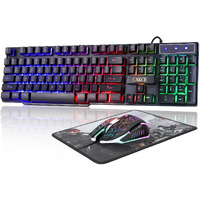 Rgb Gaming Keyboard And Colorful Mouse Combo,Usb Wired Led Backlight Gaming Mouse And Keyboard For Laptop Pc Computer Gaming And Work,Letter Glow,Mechanical Feeling