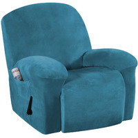 H.Versailtex 1 Piece Stretch Real Super Velvet Plush Recliner Slipcovers, Recliner Chair Cover, Recliner Cover Furniture Protector Elastic Bottom, Recliner Slipcover With Side Pocket, Peacock Blue