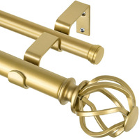 Kamanina 1 Inch Double Curtain Rod 72 To 144 Inches (6-12 Feet), Gold Curtain Rods For Windows 66 To 120, Heavy Duty Telescoping Drapery Rod With Twisted Cage Finials