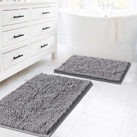 H.Versailtex Bath Rugs For Bathroom Slip-Resistant Shag Chenille Bath Rugs Mat Extra Soft And Absorbent Bath Rug For Shower Room Machine-Washable Fast Dry (Gray, 20"" X 32""/17"" X 24"")