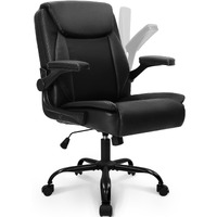 Neo Chair Office Desk Computer Chair Ergonomic Executive Mid-Back Leather Gaming Chair With Adjustable Flip-Up Armrests Wheels Swivel For Home Study Task (Jet Black)