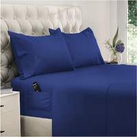 Dreamcare Queen Sheet Set - Cooling Bed Sheets - 4Pcs Set - Queen Sheets - Sheets For Queen Size Bed - Queen Size Sheets Soft & Long Lasting 100% Fine Brushed Polyester With Side Pocket - Navy Blue