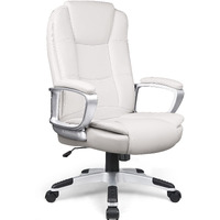 Lemberi Office Desk Chair, Big And Tall Managerial Executive Chair, High Back Computer Chair, Ergonomic Adjustable Height Pu Leather Chairs With Cushions Armrest For Long Time Sitting (White)