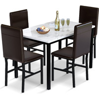 Awqm 5 Piece Dinning Table Sets For 4, Marble Kitchen Table And Chairs For 4,Dining Room Table Set With Pu Leather Chairs,Faux Marble Dining Set For Small Spaces,Living Room,White+Brown