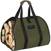Hrx Package Waxed Canvas Firewood Bag Carrier, Water Resistant Log Tote Wood Carrying Bag With Handles For Camping Trip Christmas Gift
