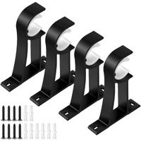 Curtain Rod Bracket, Heavy Duty Curtain Rod Holders Single Decorative Rod Hooks Hanger Fit For 1 To 1.2 Inch Drapes Rod, Black(Set Of 4)