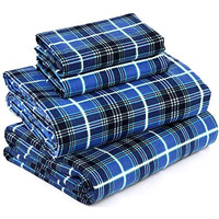 Ruvanti Flannel Sheets Full Size - 100% Cotton Brushed Flannel Bed Sheet Sets - Deep Pockets 16 Inches (Fits Up To 18 "") - All Seasons Breathable & Super Soft - Warm & Cozy - 4 Pcs - Blue Plaid
