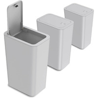 N. Netdot 3 Pack 10 Liter / 2.6 Gallon Bathroom Trash Can, Small Trash Can With Lid, Garbage Can Waste Basket For Bathroom, Kitchen, Bedroom, Powder Room, Craft Room, Office, College (Gray)