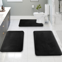 Clara Clark 3 Piece Bathroom Rugs Bath Mat Set, Velvet Memory Foam Bath Mats For Bathroom - Non-Slip, Pvc Backing Bath Rugs, Washable Bathroom Rug Mats - Dries Quickly, Soft Black Bathroom Rug Set