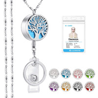 Retractable Lanyards For Id Badges Keys Women Cute Employee Teacher Appreciation Gifts Beaded Lanyard Badge Holder Badge Reel Necklace Pretty Silver Nurse Graduation Essential Oil Tree Of Life