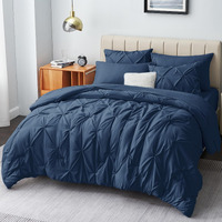 Cozylux Queen Comforter Set - 7 Pieces Comforters Queen Size Navy Blue, Pintuck Bed In A Bag Pinch Pleat Bedding Sets With All Season Comforter, Flat Sheet, Fitted Sheet And Pillowcases & Shams