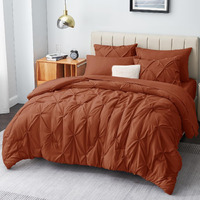 Cozylux Queen Comforter Set - 7 Pieces Comforters Queen Size Burnt Orange, Pintuck Bed In A Bag Terracotta Pinch Pleat Bedding Sets With Comforter, Flat Sheet, Fitted Sheet And Pillowcases & Shams