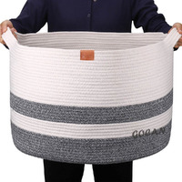 Gocan Extra Large Laundry Basket 22 "" X 22 ""X 14 "" Xxxl Cotton Rope Woven Basket For Blankets Storage Basket With Handles For Living Room (Dark Grey/Beige)