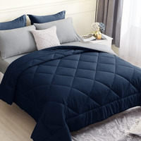 Hevumyi Queen Comforter Set 7 Pieces, All Season Comforters Queen Size, Hypoallergenic Bed In A Bag Queen With Reversible Comforter, Flat & Fitted Sheet, Pillowcases & Shams - Navy & Grey