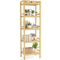 Homykic Bamboo Bookshelf, 5-Tier Narrow 55.9    Adjustable Book Shelf Bookcase Bathroom Shelves Freestanding Storage Stand For Living Room, Bedroom, Kitchen, Rust Resistance, Easy Assembly, Natural