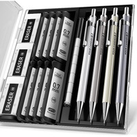 Four Candies 0.7Mm Mechanical Pencil Set With Case - 4Pcs Metal Mechanical Pencils, 8 Tubes Hb #2 Lead Refills, 3Pcs 4B Erasers And 9Pcs Eraser Refills, Lead Mechanical Pencils For Writing & Drawing