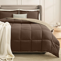 Homelike Moment Lightweight Comforter Set Queen Reversible All Season Down Alternative Bed Comforter Set Summer Blanket 3 Piece - 1 Comforter 2 Pillow Shams Full/Queen Size Chocolate Brown/Beige