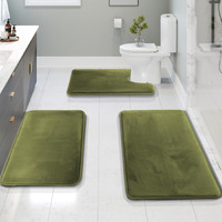 Clara Clark 3 Piece Bathroom Rugs Bath Mat Set, Velvet Memory Foam Bath Mats For Bathroom - Non-Slip, Pvc Backing Bath Rugs, Washable Bathroom Rug Mats - Dries Quickly, Soft Green Bathroom Rug Set