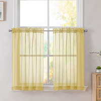 Simplebrand Yellow Short Sheer Kitchen Curtains 36 Inch Length Tier Curtains Rod Pocket Sheers Cafe Curtains Sheer Drapes Half Window Curtain For Bathroom Small Windows 42 X 36 Inch, 2 Panels