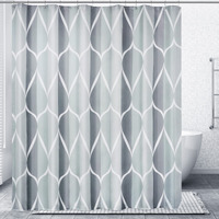 Gelbchu Grey Long Geometric Shower Curtain, Waterproof Design And Polyester, Quick-Drying, Weighted Hem, Shower Curtains Set For Bathroom W 72 X H 78, Machine Washable With 12 Hooks