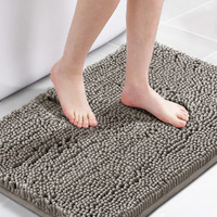 H.Versailtex Bath Mat Bathroom Rug Bath Rugs For Bathroom Non Slip Bath Mats Extra Thick Chenille Rug 17"" X 24"" Absorbent Soft Shaggy Washable Dry Fast Plush Rugs For Bathtubs - Dark Grey
