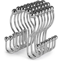 Goowin Shower Curtain Hooks, 12 Pcs Shower Curtain Rings, Stainless Steel Roller Rust-Resistant Balance Sliding Anti-Drop Double Shower Hooks For Curtain Bathroom Shower Curtains (Chrome)