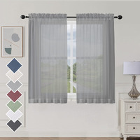 Aiyufeng 2 Piece Grey Short Sheer Curtains 45 Inch Length, Light Filtering Kitchen Curtain For Bedrrom/Living Room/Kitchen Window, Voile Top Dual Rod Pocket, 2 X 40 W X 45 "" L