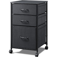 Devaise Mobile File Cabinet, Rolling Printer Stand With 3 Drawers, Fabric Vertical Filing Cabinet Fits A4 Or Letter Size For Home Office, Black