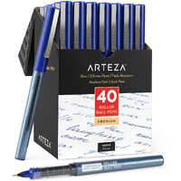 Arteza Rollerball Pens Fine Point, Set Of 40 Blue Liquid Ink, Extra Fine 0.5 Mm Needle Tip Pen, Make Precise Lines For Writing, Notetaking, And Drawing