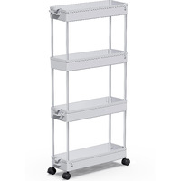 Spacekeeper Slim Rolling Storage Cart 4 Tier Bathroom Organizer Mobile Shelving Unit Storage Rolling Utility Cart Tower Rack For Kitchen Bathroom Laundry Narrow Places, Gray