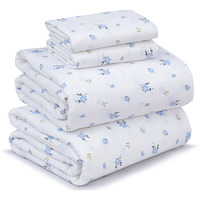 Ruvanti 100% Cotton Sheets For Queen Size Bed - Crispy Cooling Percale Sheets - Breathable & Durable Queen Sheet Set - 16 Inches Deep Pocket Queen Size Sheets - Blue Floral - 4 Pieces