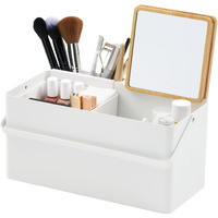 Yamazaki Home Tower Large Makeup Organizer Cosmetic Caddy With Handle Vanity Storage Drawer With Lid - Steel + Wood -,White