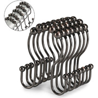 Goowin Shower Curtain Hooks, 12 Pcs Shower Curtain Rings, Stainless Steel Roller Rust-Resistant Balance Sliding Anti-Drop Double Shower Hooks For Curtain Bathroom Shower Curtains (Bronze)