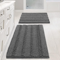 H.Versailtex Grey Bathroom Rug Set Bath Mats, 2 Piece Bath Mats For Bathroom Non Slip Thick Soft Chenille Striped Bath Rug Set, Bath Mats For Bathroom Sets (Grey, 20"" X 32""/17"" X 24"")