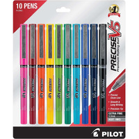 Pilot, Precise V5, Capped Liquid Ink Rolling Ball Pens, Extra Fine Point 0.5 Mm, Assorted Colors, Pack Of 10