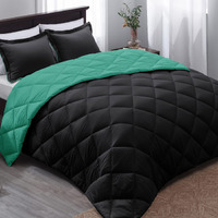 Basic Beyond Queen Comforter Set -   Green Comforter Set Queen, Reversible Bed Comforter Queen Set For All Seasons,   Black/Mint Leaf, 1 Comforter (88""X92"") And 2 Pillow Shams (20""X26""+2"")