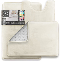 Clara Clark 3 Piece Bathroom Rugs Bath Mat Set, Velvet Memory Foam Bath Mats For Bathroom - Non-Slip, Pvc Backing Bath Rugs, Washable Bathroom Rug Mats - Dries Quickly, Soft White Bathroom Rug Set